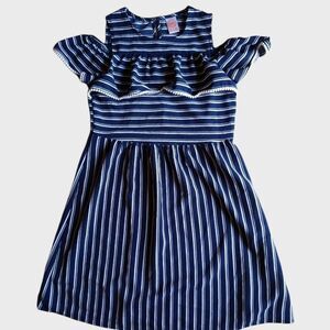 Wonder Nation Blue and White Cold Shoulder Striped Dress